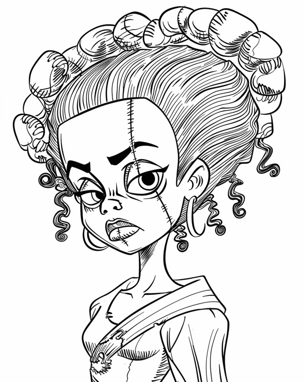 coloring page of the bride of Frankenstein