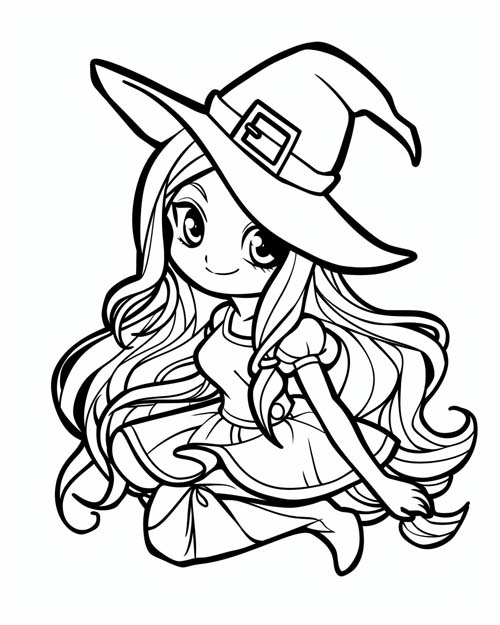 cute coloring page of a witch