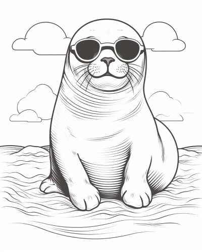 Hawaiian monk seal wearing sunglasses coloring page