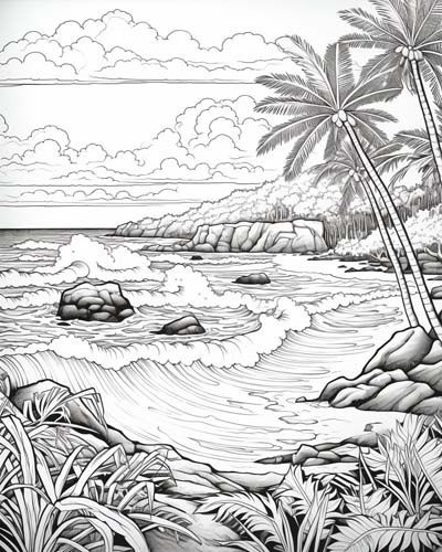 Hawaiian landscape coloring page