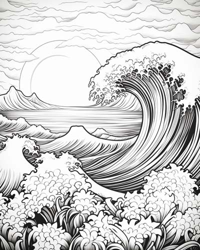 Hawaiian ocean and waves coloring page