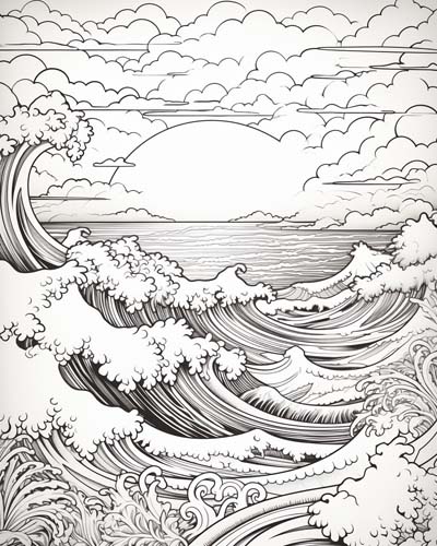 Hawaiian waves coloring page
