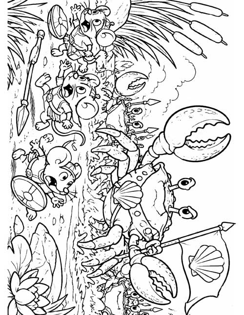 Coloring page of the crab army ending the battle of frogs and mice