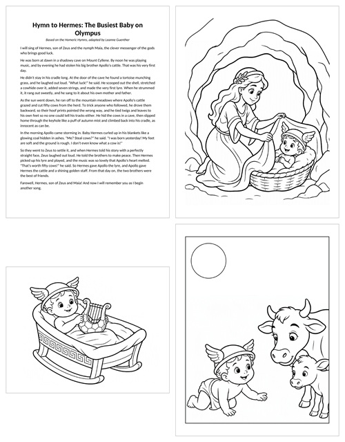free printable pdf of Homer's hymn about Hermes with coloring pages