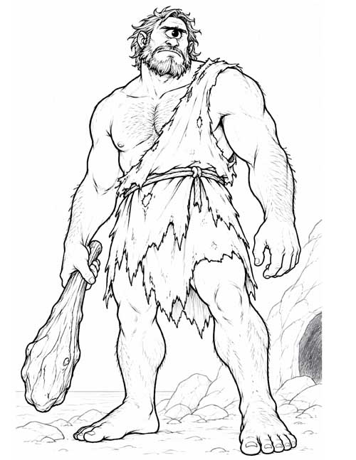 black and white sketch drawing of the cyclops Polyphemus