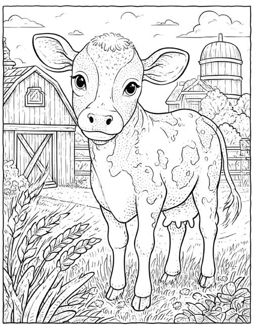 cute cow on the farm coloring page