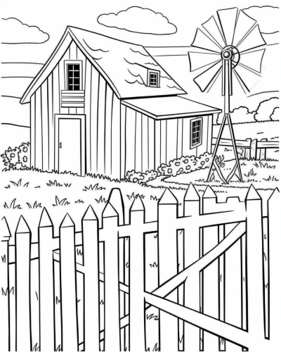 farm with windmill coloring pages