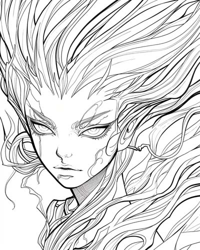 coloring page of the angry banshee from Irish folklore