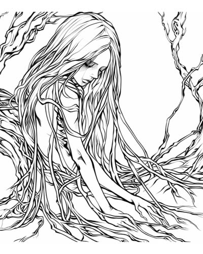 coloring page of a Ghostly figure in the marsh