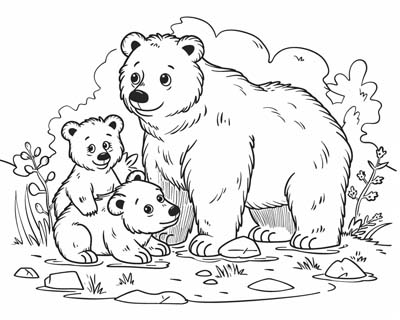 mother's day bear and cubs coloring page