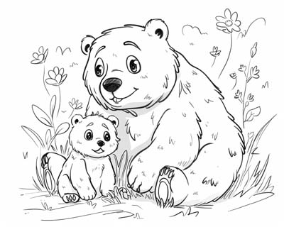 mother's day bear and cubs coloring page