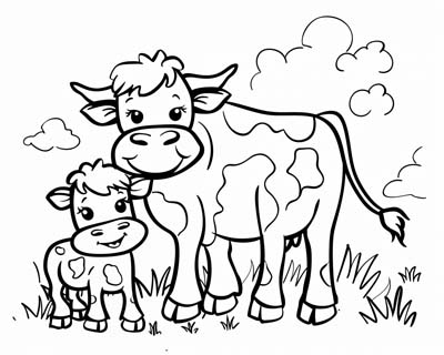 cow and her calf coloring page