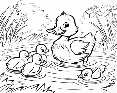 duck and ducklings coloring page