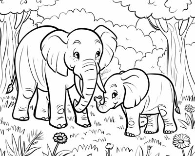 elephant and calf coloring page