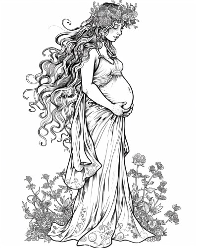 coloring page of pregnant Gaia from Greek mythology