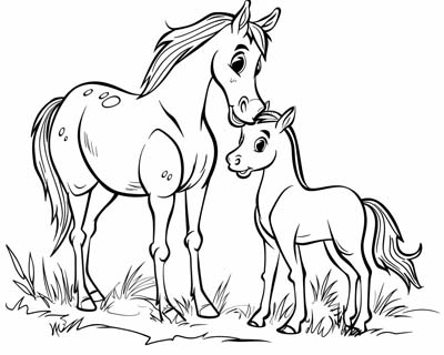 horse and her foal coloring page