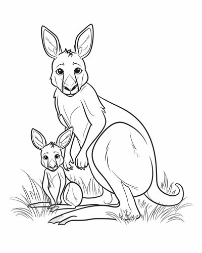 kangaroo and her joey coloring page