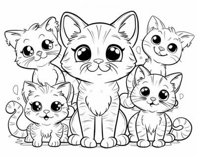 cat and her kittens coloring page