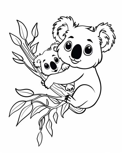 koala and her joey coloring page