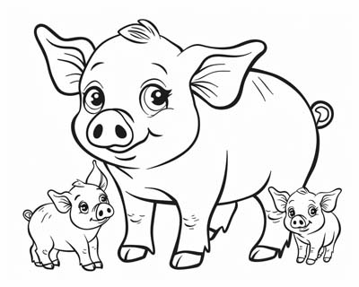 pig and her piglets coloring page