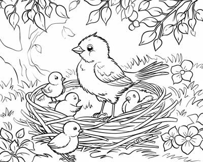robin and her chicks coloring page