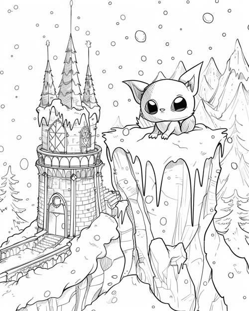 coloring page of an ice fortress
