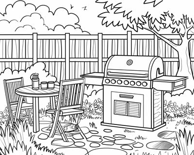 coloring page of a barbecue