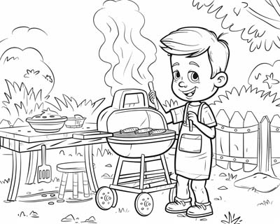 coloring page of Dad at the barbecue