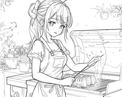 coloring page of a barbecue