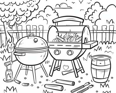 coloring page of a barbecue