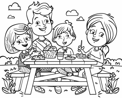 coloring page of a family gathering