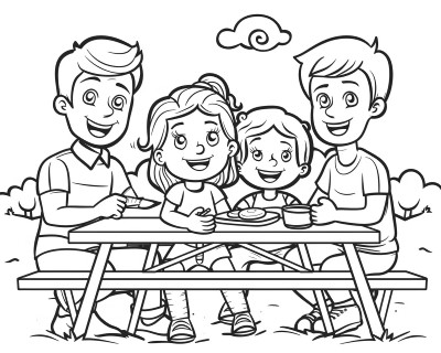coloring page of a family picnic