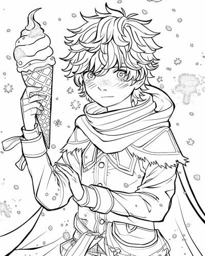 coloring page of a frost mage and a frozen treat