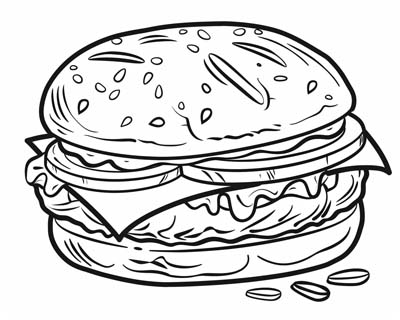 coloring page of a hamburger