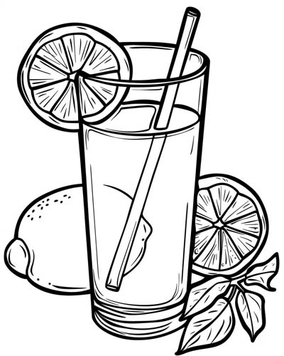 coloring page of a glass of lemonade