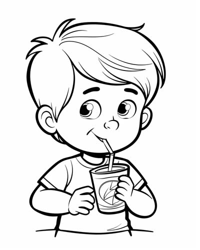 coloring page of a boy with a lemonade