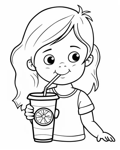 coloring page of a girl with a lemonade