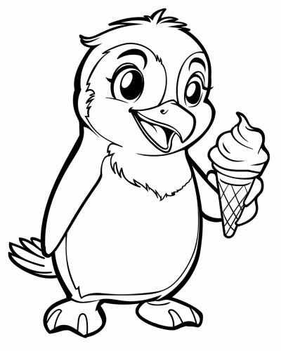 coloring page of a penguin with a frozen treat