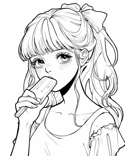 coloring page of a girl with a popsicle