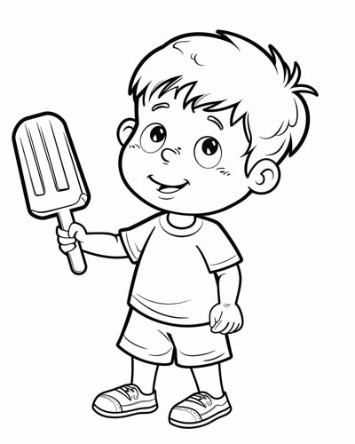 coloring page of a boy with a popsicle