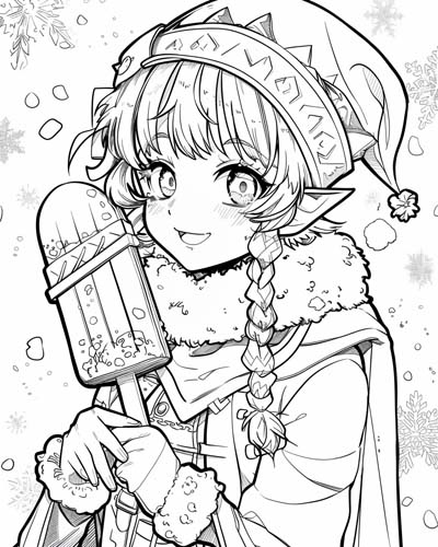 coloring page of a frost mage with a popsicle