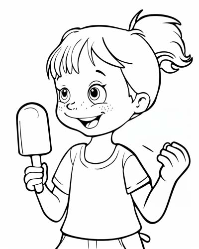 coloring page of a girl with a popsicle