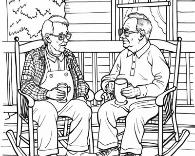 coloring page of sharing sweet tea on the porch
