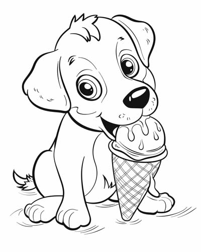 puppy and ice cream coloring page