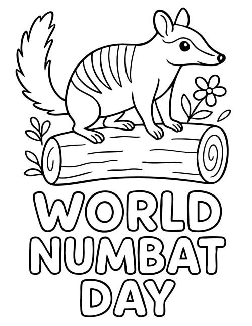 preschool word art coloring page for World Numbat Day
