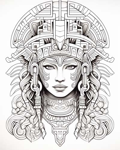 coloring page of the Aztec goddess, xochiquetzal