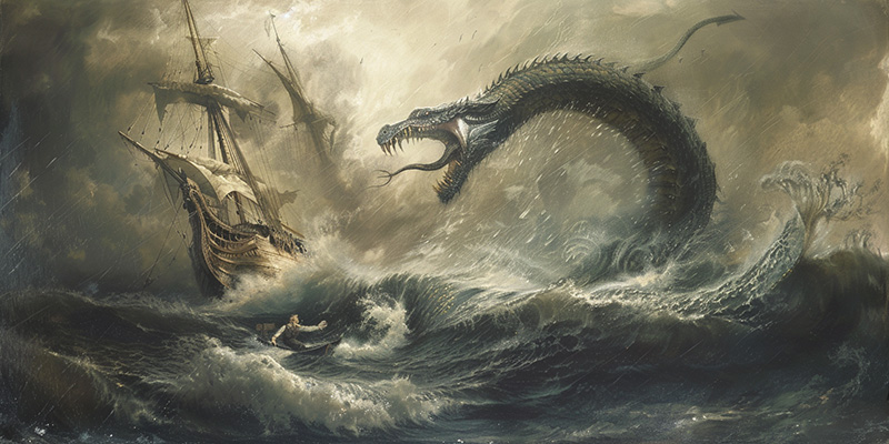 digital image of a Søslange attacking a ship