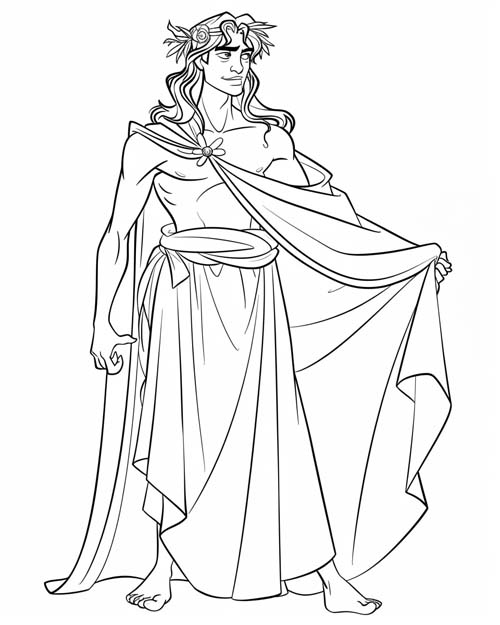 simple coloring page of Adonis looking handsome