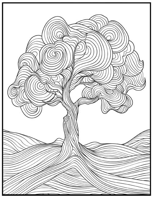 wavy lines coloring page of Yggdrasil