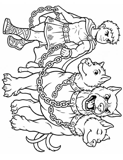 coloring page of Hercules and Cerberus
